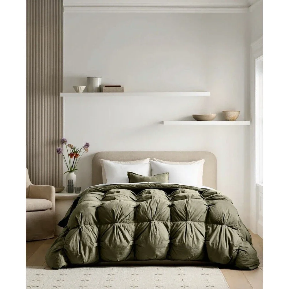 Quince Cotton Pintuck Comforter King Cal King Dusty Olive Organic Cotton $174